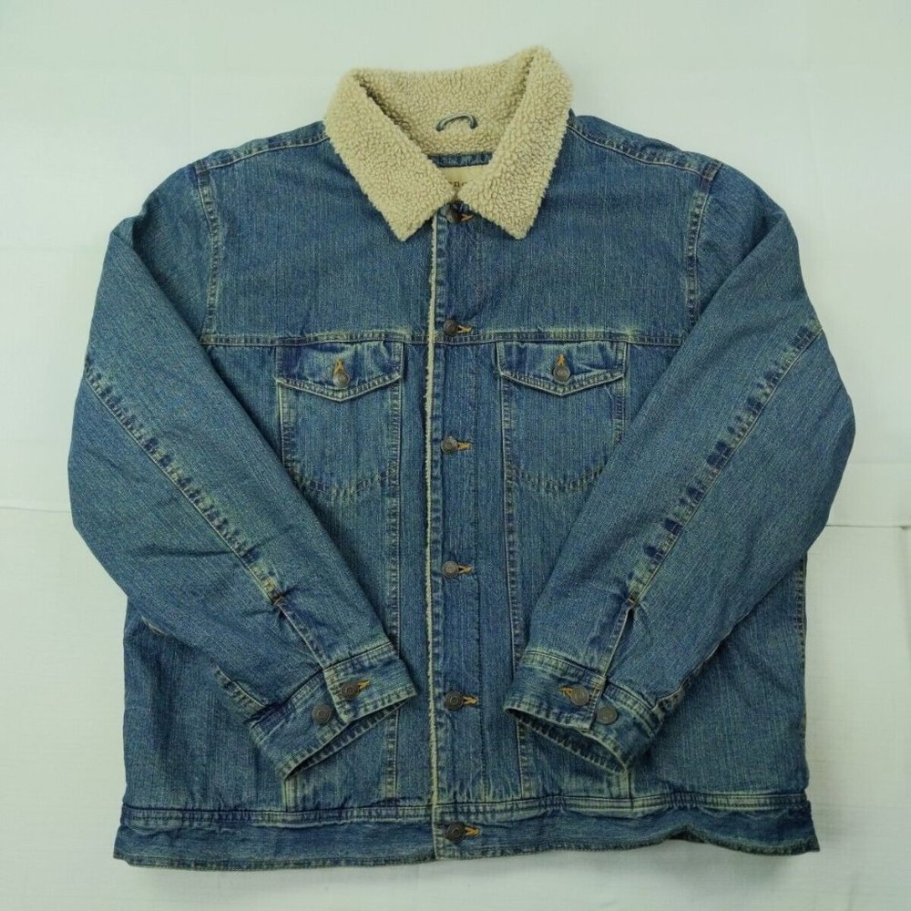 Sonoma Jean Jacket Sherpa Lined Blue Denim Mens Size XL Trucker